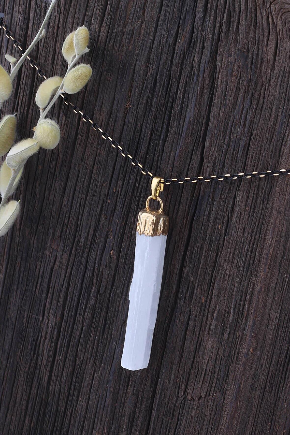 Selenit Taşı Kolye Doğal Taş Kolye - KL0454