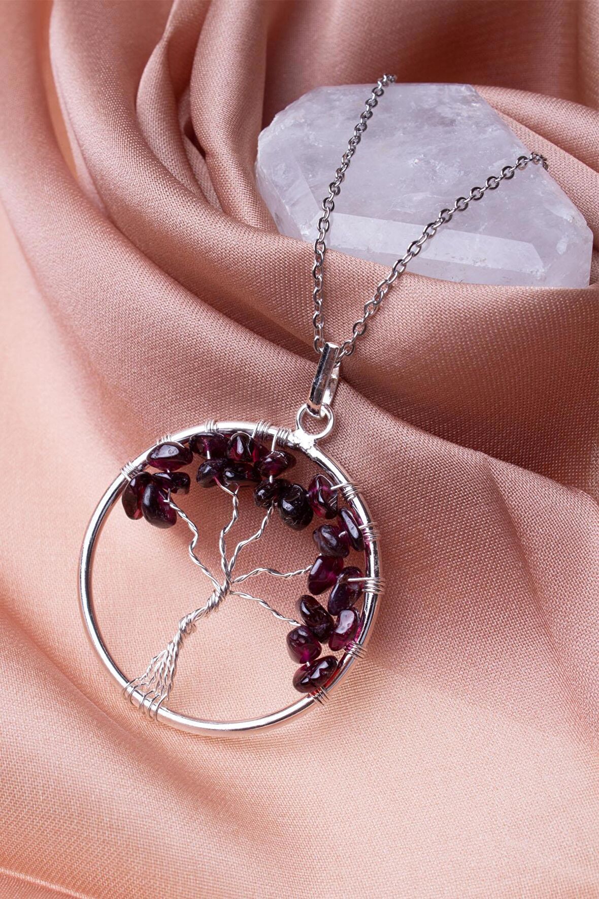 Lal Granat Taşı ( garnet) Hayat Ağacı Kolye