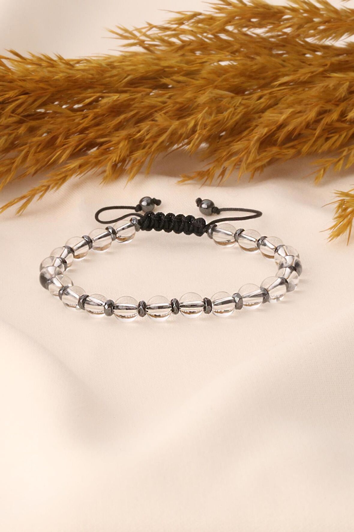 Kristal Kuvars ve Hematit Taşı Bileklik