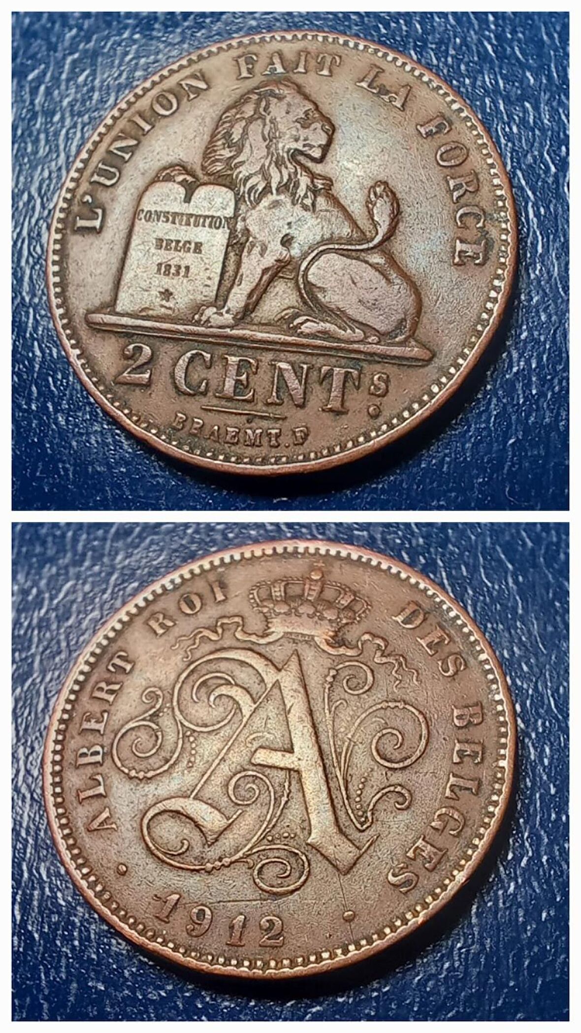 1912 Belçika 2 cent ÇÇT+ Fransız Efsane - 'ALBERT ROI DES BELGES' - madeni para - 399636653a7fc1dfab