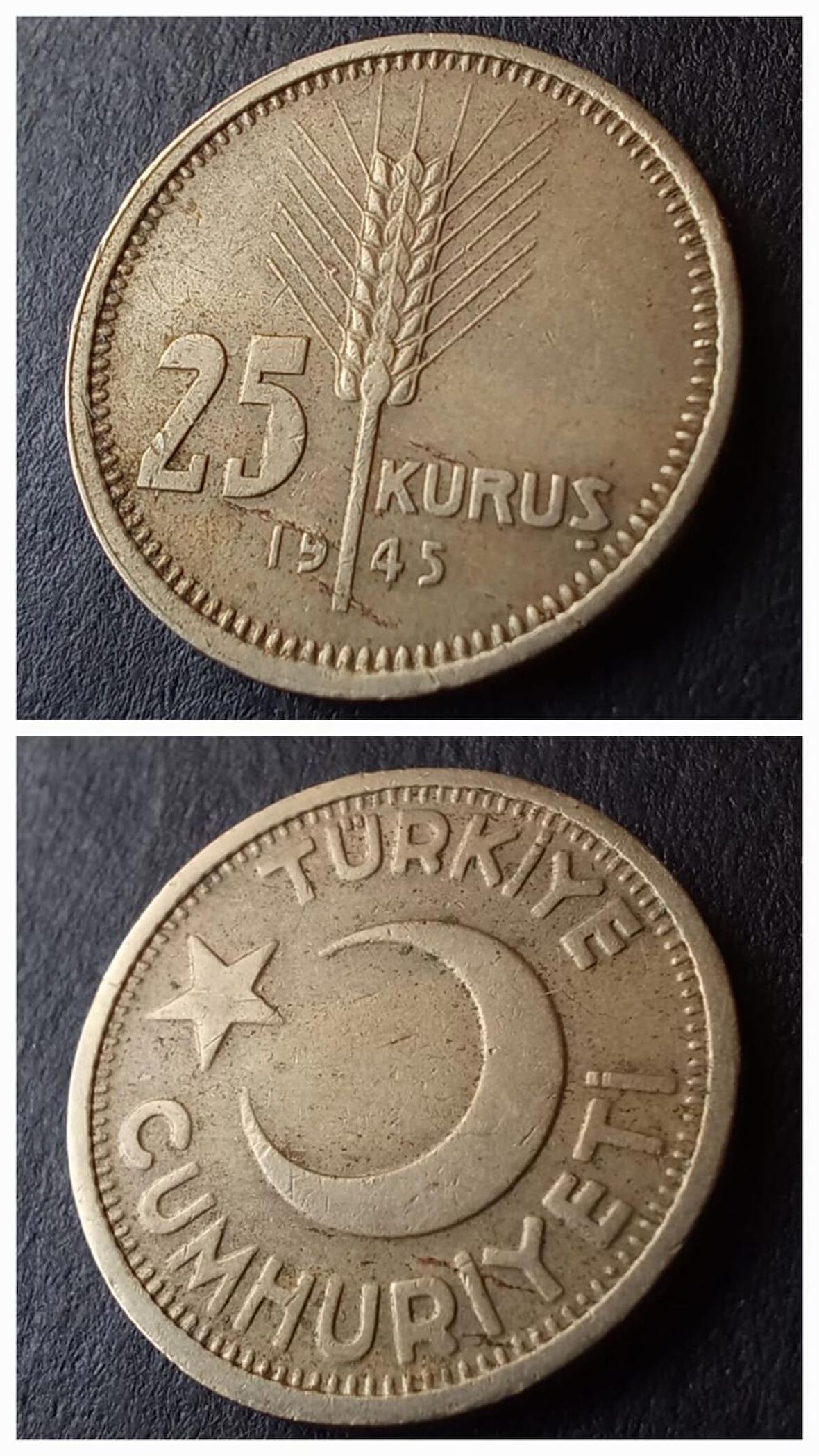 25 Kuruş 1945 ÇÇT eski madeni para - 399636668b50d11edc