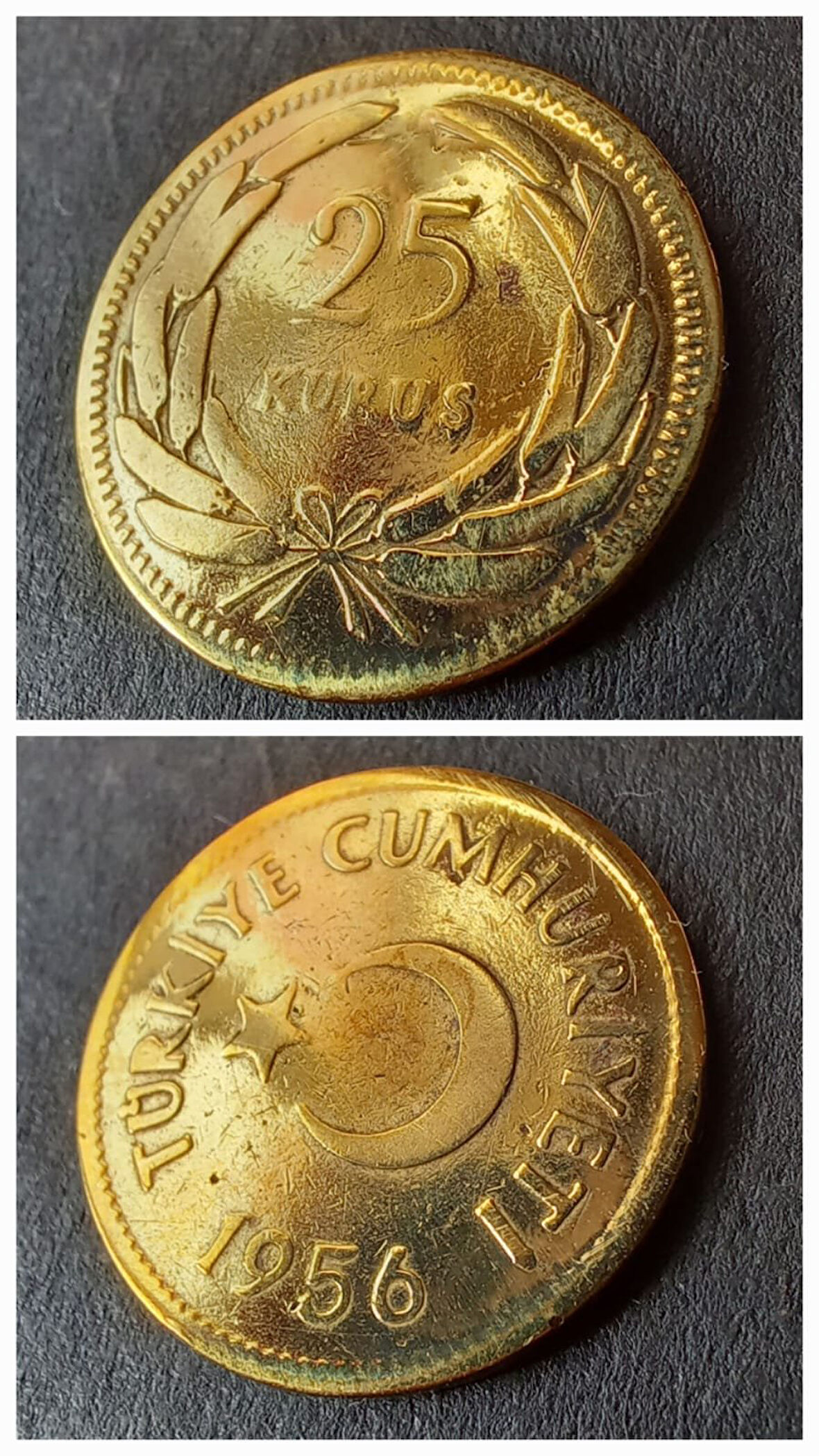 Escoines Koleksiyon 25 Kuruş 1956 ÇÇT+ eski madeni para %70 Bakır ve %30 Çinko - 399636674135cc4bc0