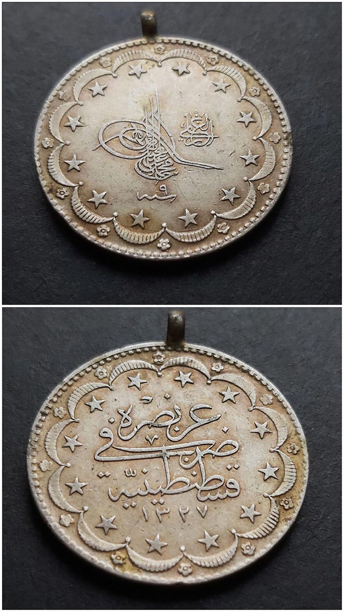 1327-9 V.Mehmed Reşad 1917 Kulplu 20 Kuruş 24 Gram Gümüş Ça/Çil/Patinalı - 39963668060a6c109f