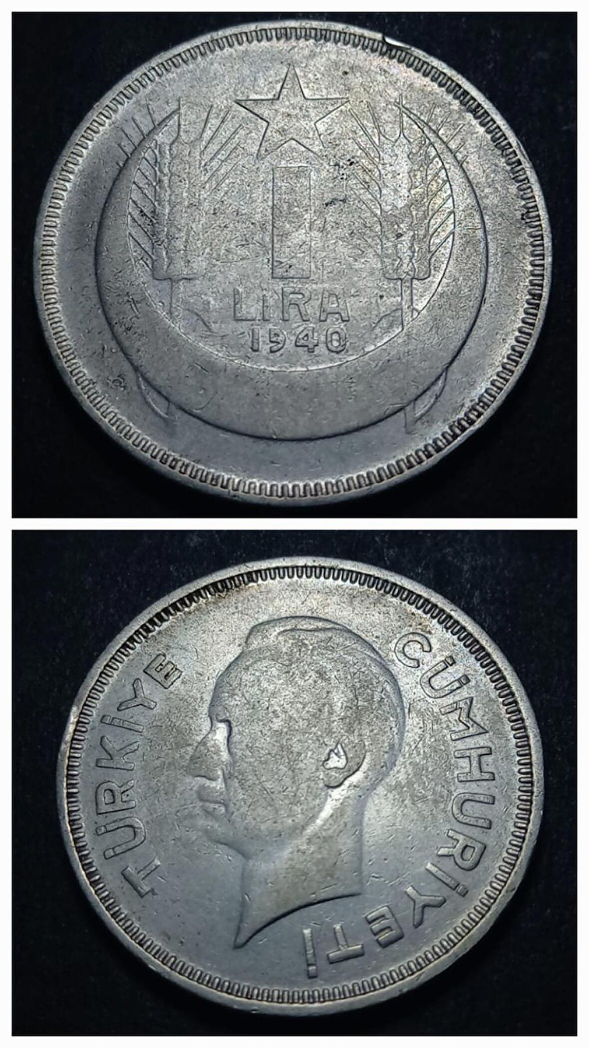 1940 İnönü 1 lira ÇÇT+ madeni para - Gümüş - Ağırlığı 12 gramdır. Çapı 29,5 mm ve kalınlığı 1,86 mm