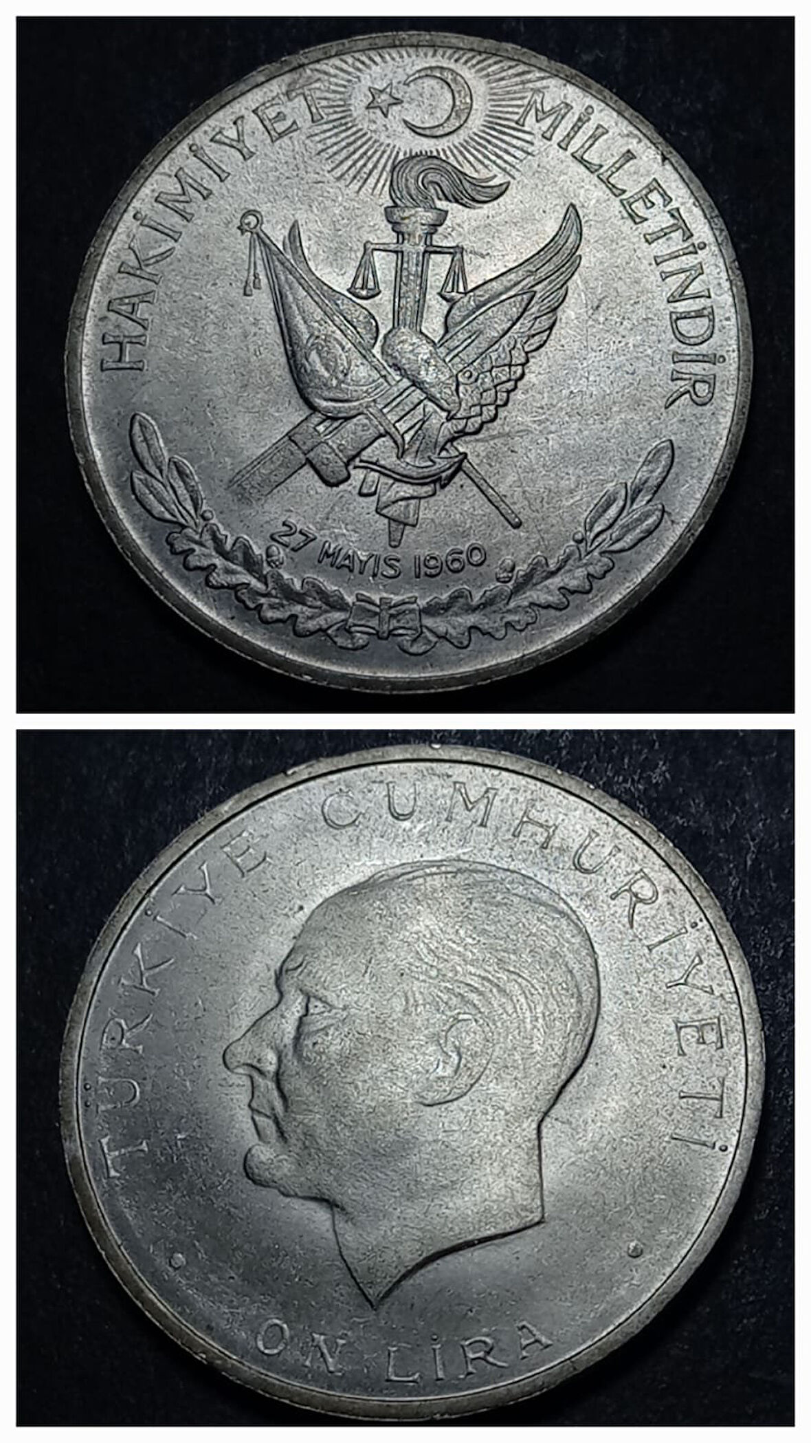 Escoines Koleksiyon 1960 Ihtilal 10 Lira Gümüş 15gr Hakimiyet Milletindir ÇİL eski madeni para M4581