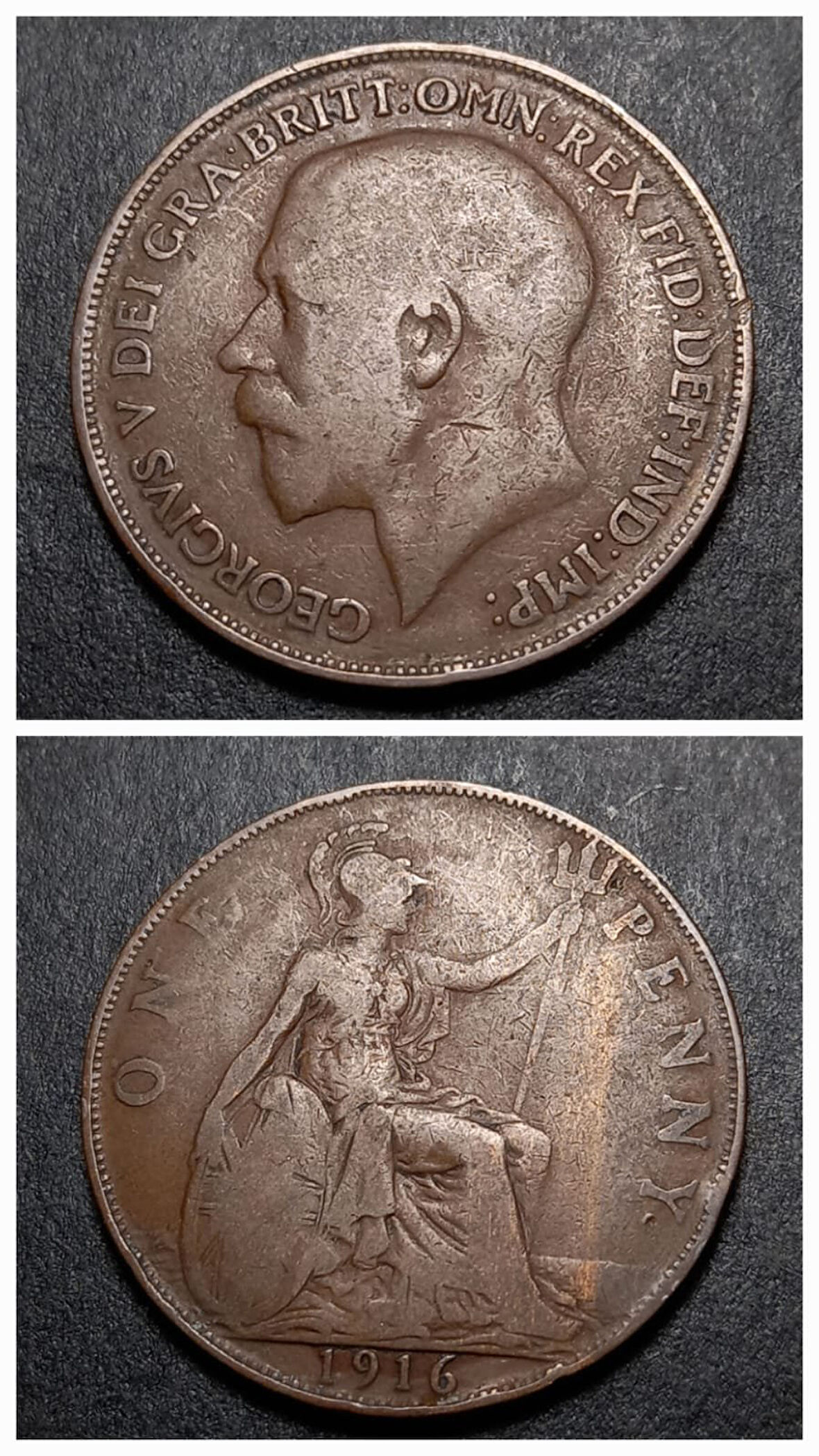 Escoines Koleksiyon 1916 Birleşik Krallık Bronz 1 penny ÇT/ÇÇT eski madeni para - 39963669d71d13e77e