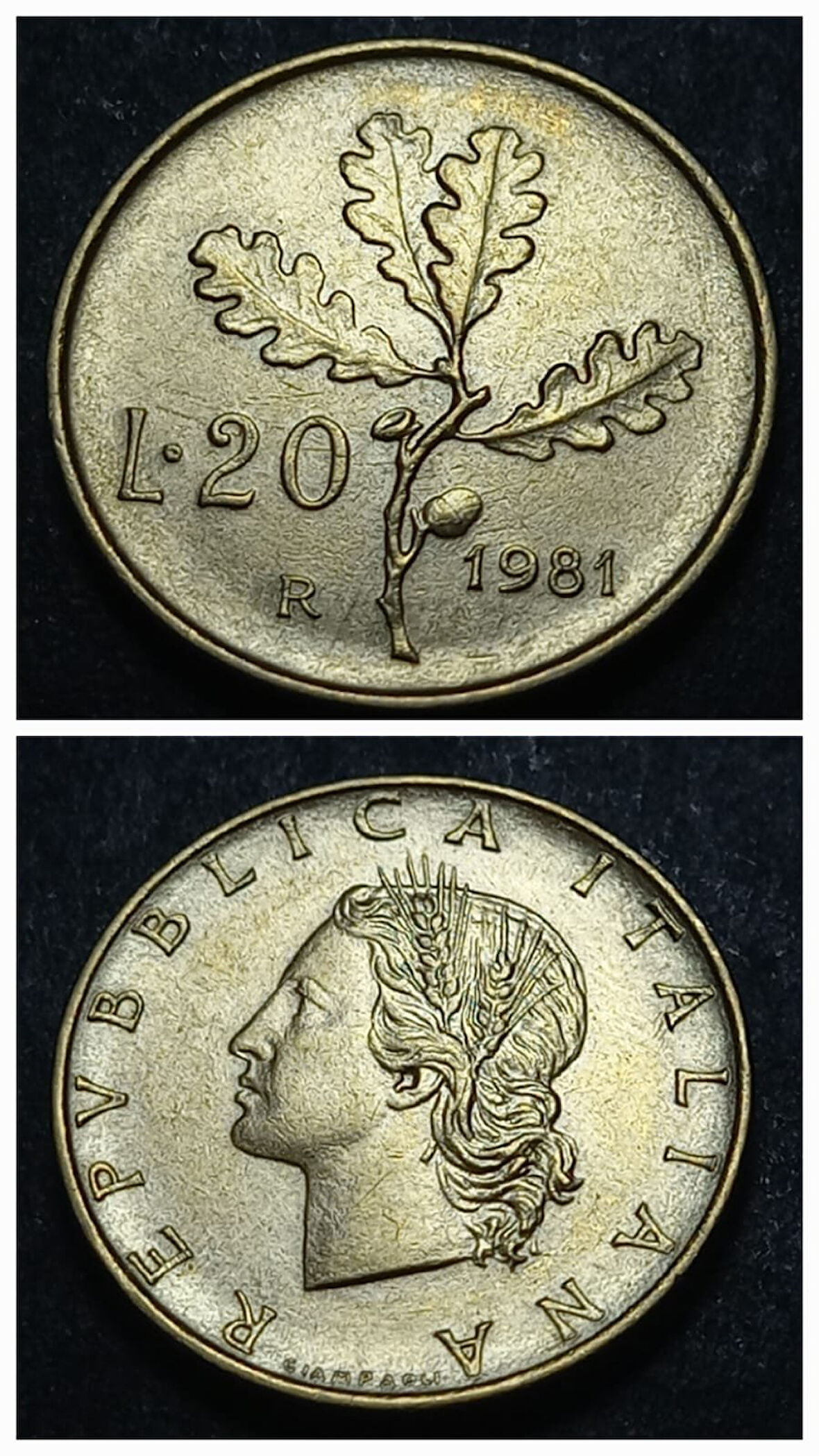 Escoines Koleksiyon 1981 Italya 20 Lire ÇİL eski yabancı madeni para - 39963669d9899e961d