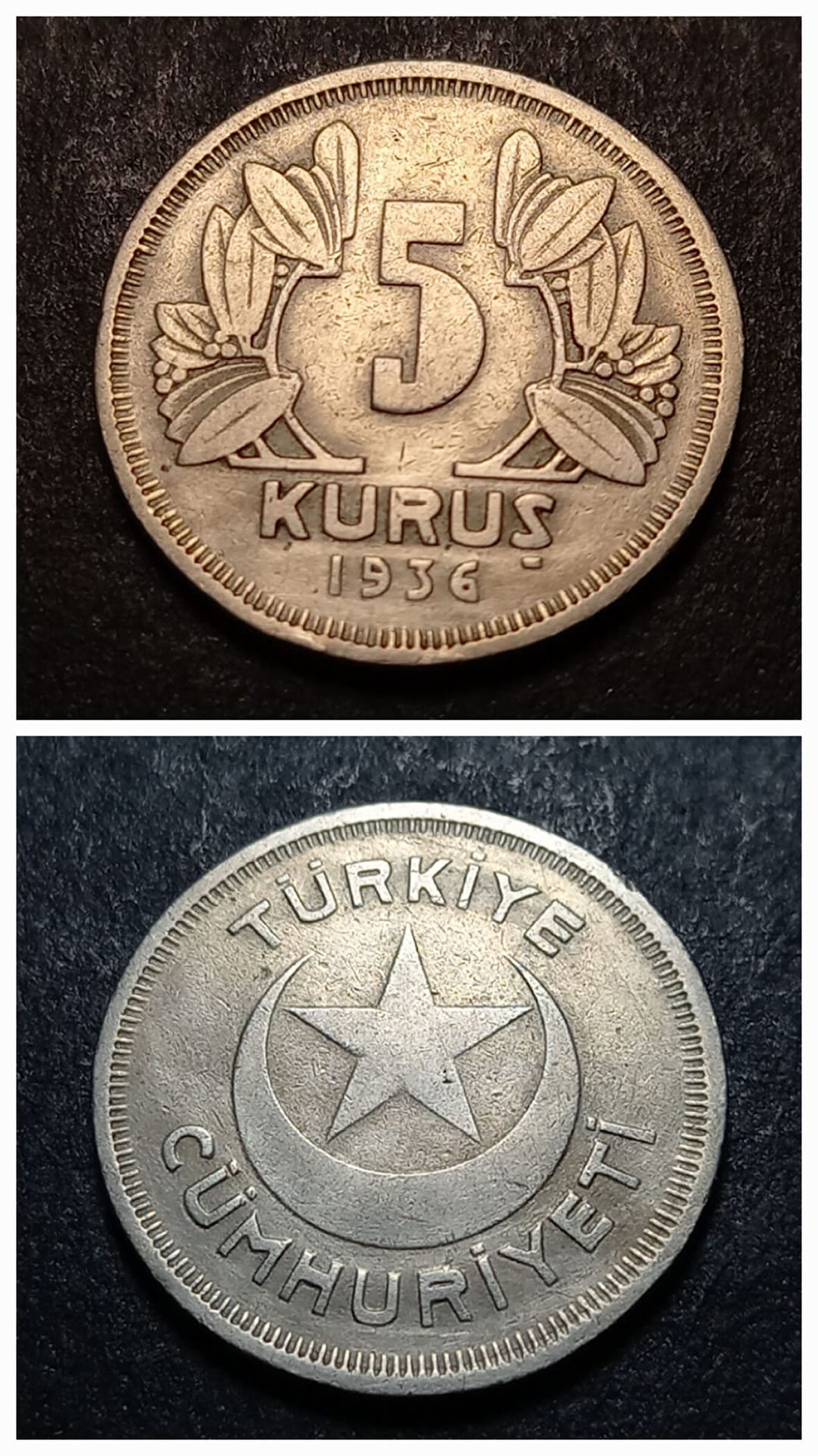 Escoines Koleksiyon 5 Kuruş 1936 (R) Nadir Az çıkar ÇÇT eski madeni para - 3996366cc77754a3d0