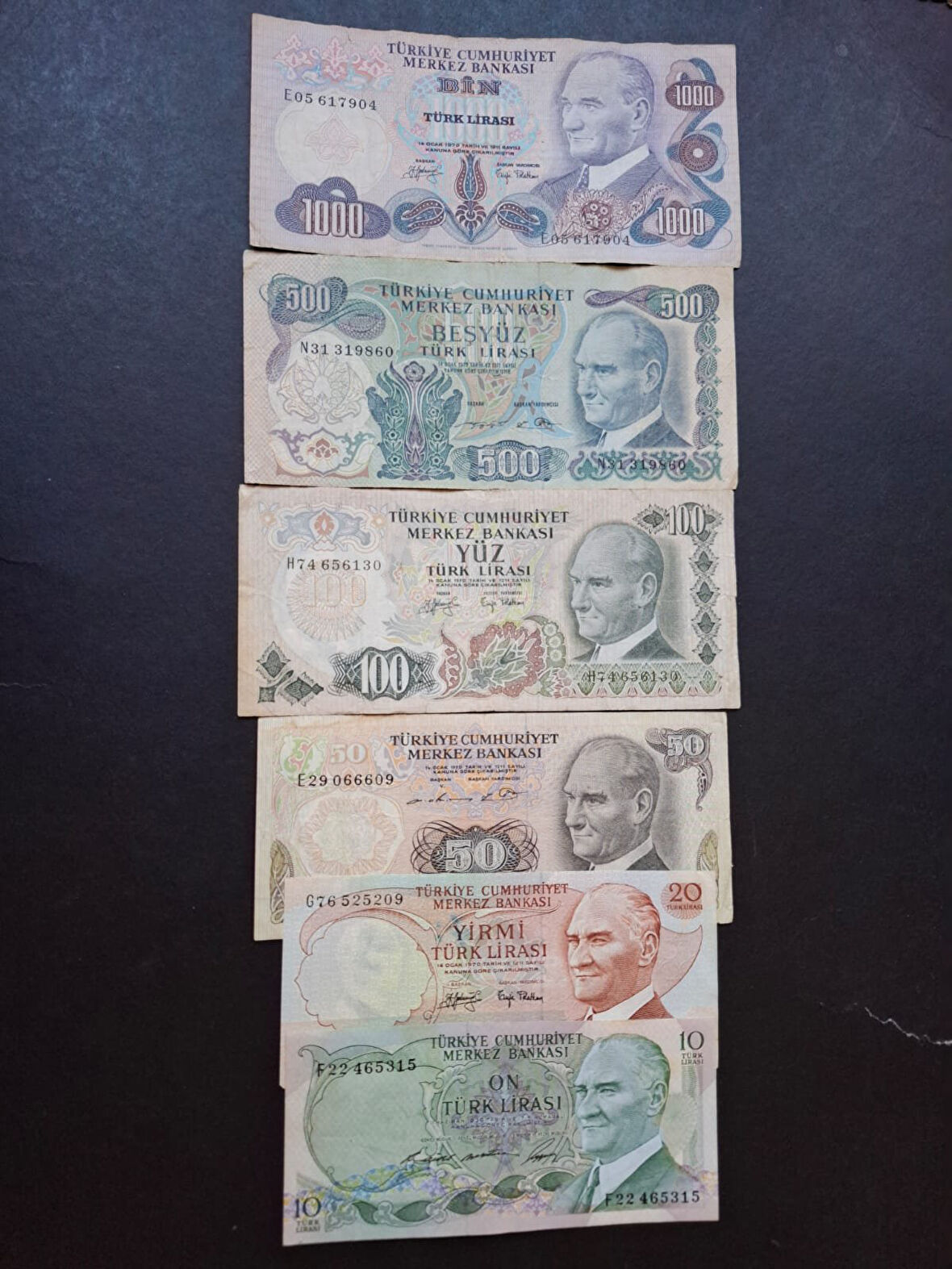 Escoines Koleksiyon ÇT eski kağıt para 6.emisyon 10/20/50100/500/1000 Türk lirası 3996366d0f9c42bb10