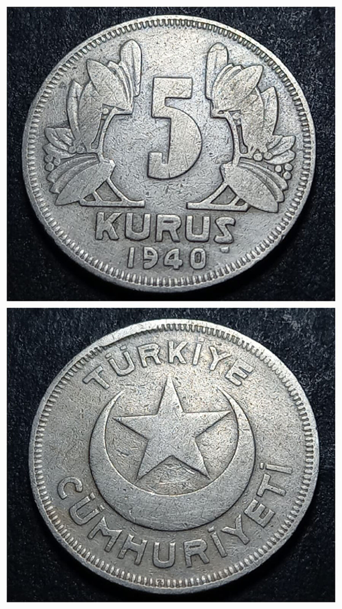 Escoines Koleksiyon 1940 5 Kuruş ÇÇT+/CA eski madeni para - 3996366ea7e9be2085