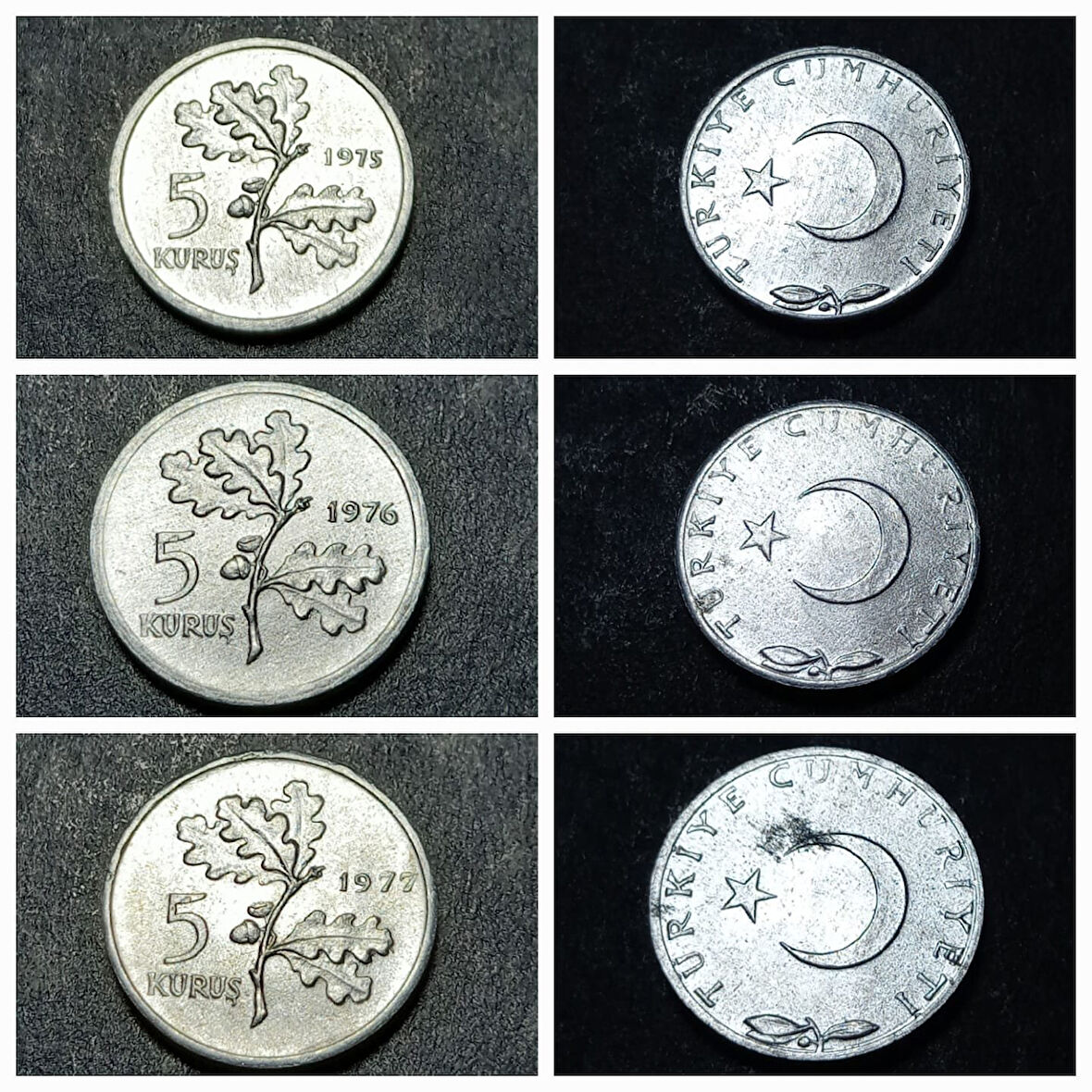 Escoines Koleksiyon 399636751d651e01a9 1975/1976/1977 Alüminyum 5Kuruş Tam set ÇİL eski madeni para