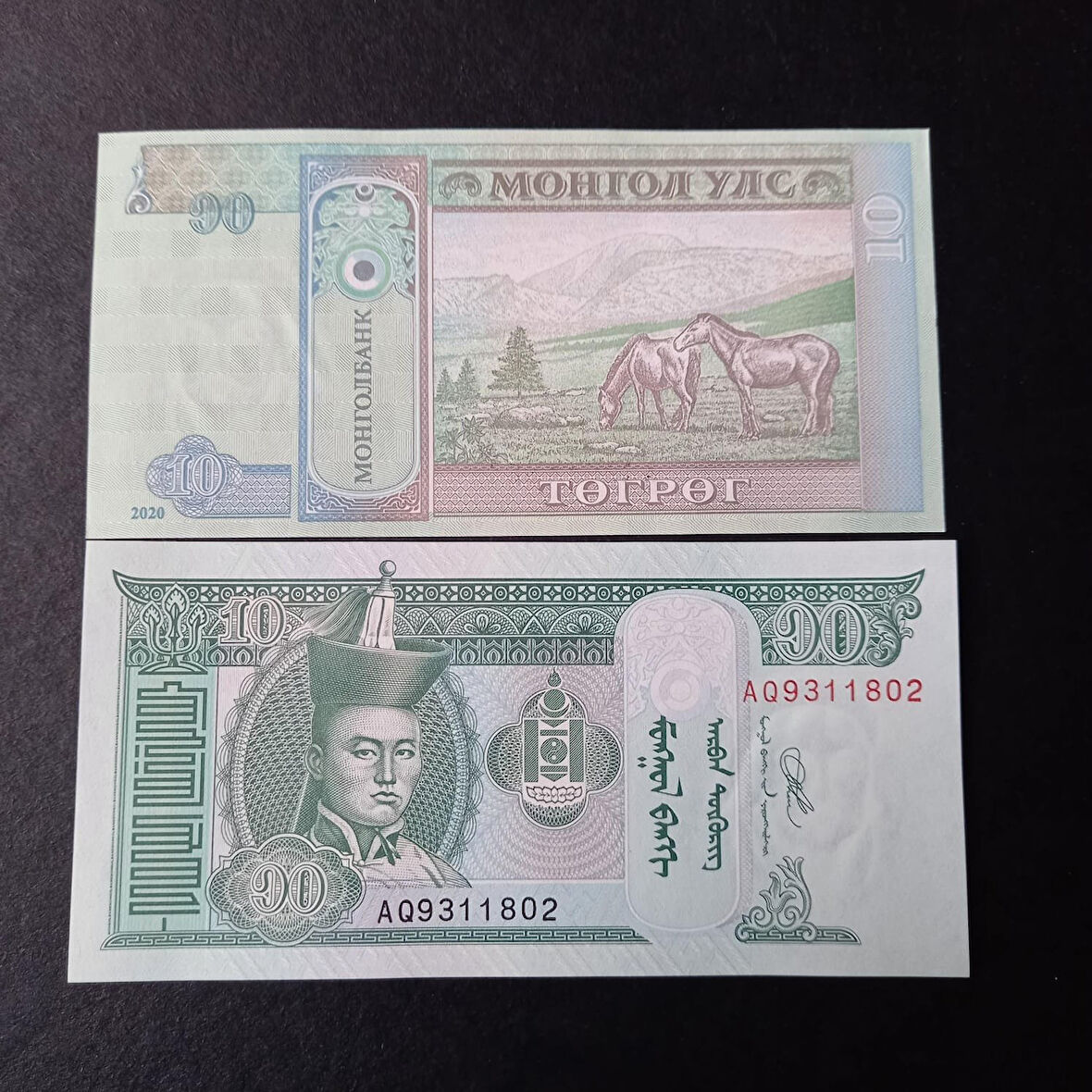 Escoines Koleksiyon 39963675dd64e4084b 2020 Moğolistan ÇİL 10Tugrik eski yabancı kağıt para