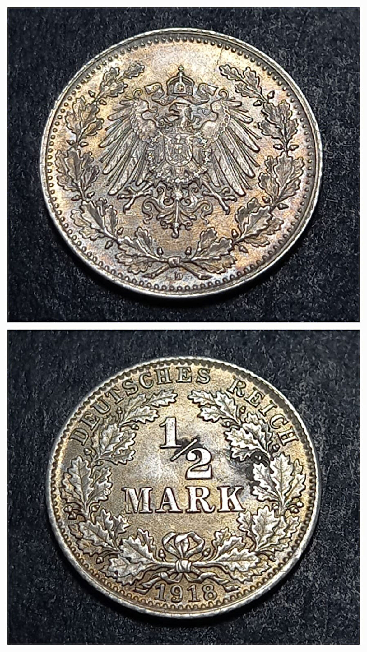 Escoines Koleksiyon 3996367671e711bf66 1918 Almanya ½Mark 2,78gram Gümüş CA eski yabancı madeni para