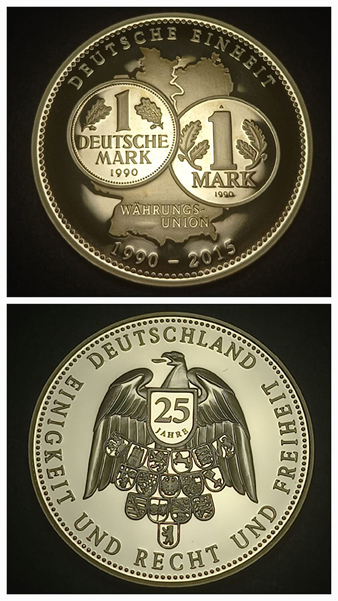 Escoines Koleksiyon 1990-2015 Almanya 1MARK 25.Yıl ParaBirliği Hatıra Madalyon 28Gr 40mm Sertifikalı
