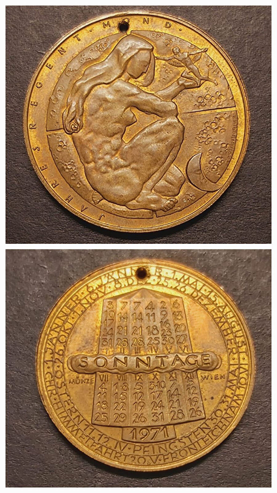1971 SONNTAGE - MÜNZE WIEN - JAHRESREGENT MOND - Hans Köttenstorfer - Avusturya Ay Takvimi Serisi