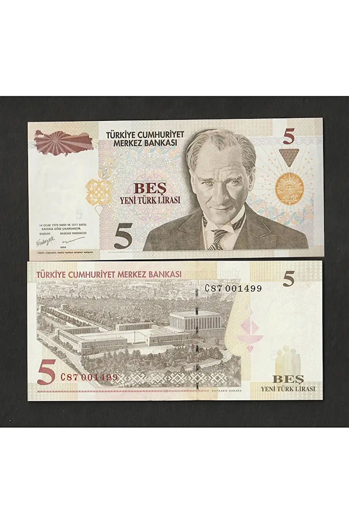 Escoines Koleksiyon 3996367e44017166d4 8.emisyon 5 yeni türk lirası ÇİL 001499 (YTL) Eski kağıt para