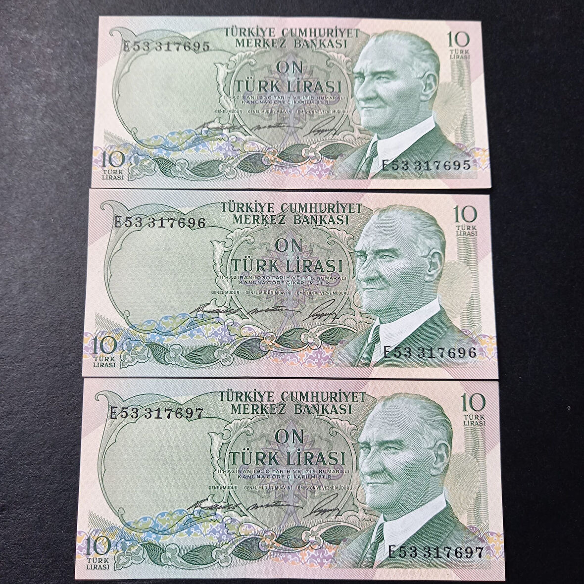 Escoines Koleksiyon 3996367e832474310c Seri Takipli ÇİL 3 Adet 6.Emisyon E53 1.Tertip 10 Lira ÇİL