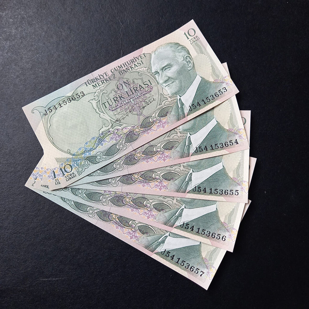 Escoines Koleksiyon 399636800de726856d 6.Emisyon 2.Tertip 10Lira 5Adet takipli ÇİL eski kağıt para