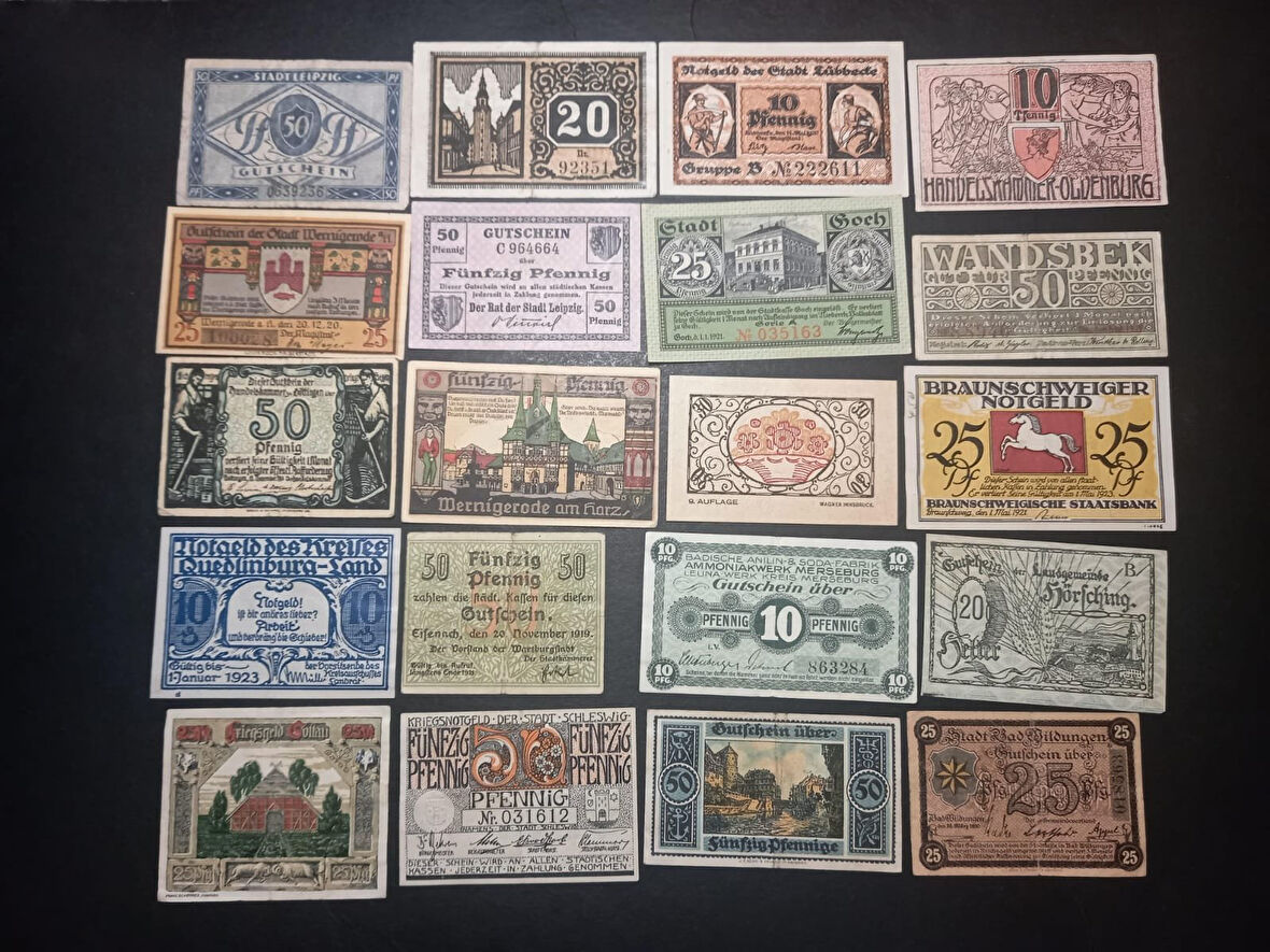 Escoines Koleksiyon 399636802601856cc3 Almanya 20'Li Notgeld lot Ehalet Acil Durum Paraları