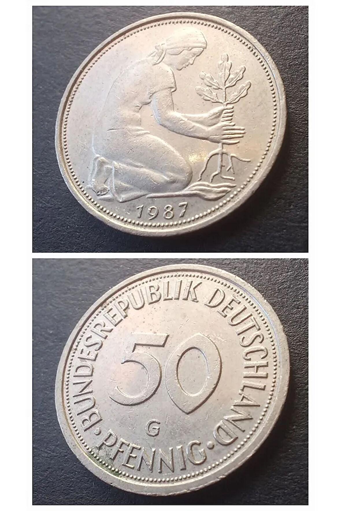 Escoines Koleksiyon 39963680e8b8eebe77 Almanya 50 pfennig (1987-G) Çil-Nadir çıkar Eski madeni para.