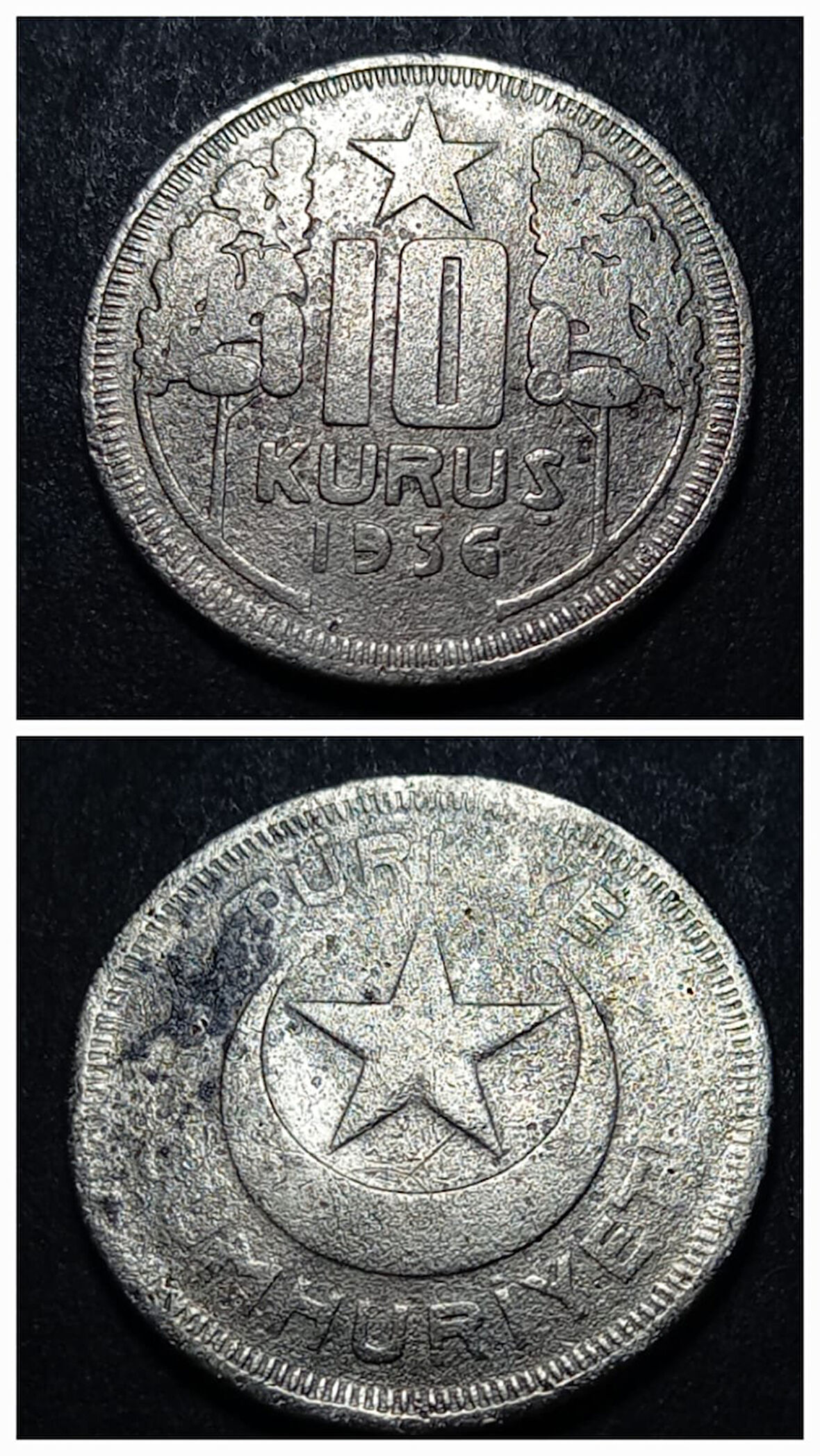 Escoines Koleksiyon 3996368168ec9065fe 10Kuruş 1936 (RR) Temiz/ÇT eski madeni para