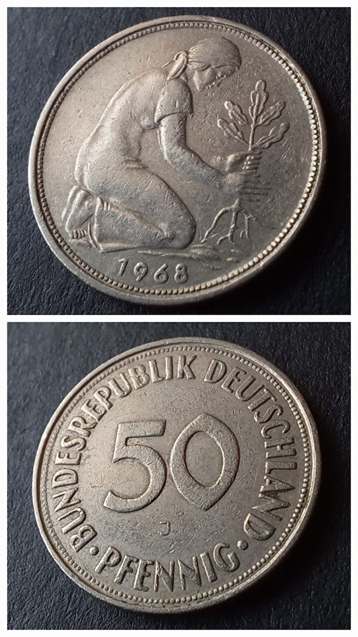 Escoines Koleksiyon 399636817d8f31c1ad 1968 Almanya 50 pfennig ÇÇT+ Darphane işareti J
