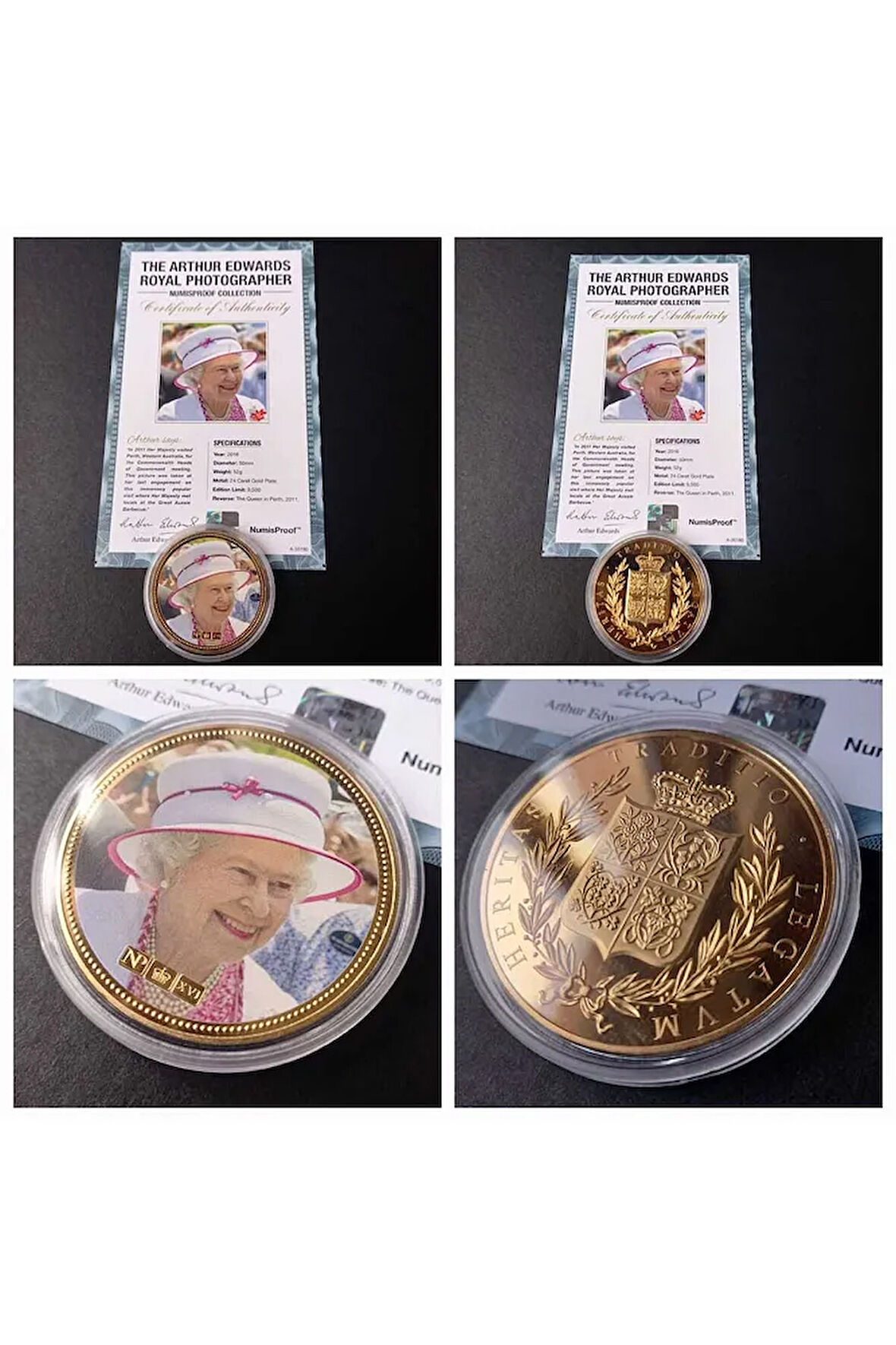 39963681b2db677829 Numis Proof 2016 Kraliçe Elizabeth 24Ayar AltınKaplama Sertifikalı 52gram A-35180
