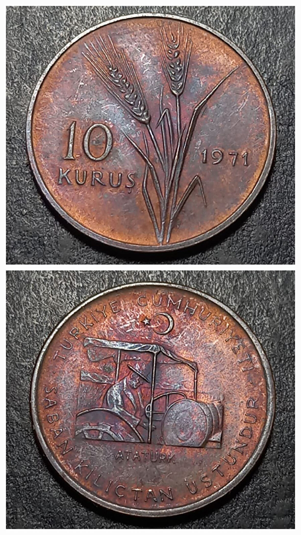 Escoines 39963688998cec7c40 FAO 10Kuruş 1971 “Saban Kılıçtan Üstündür” ÇA Bakır Para