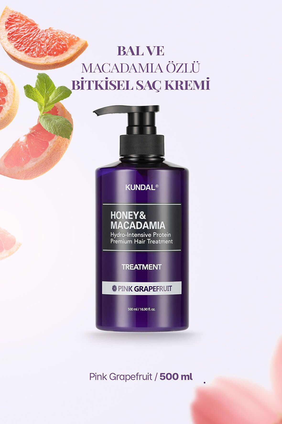 Protein Destekli Besleyici Saç Kremi Kundal Honey&Macadamia Protein Treatment 500ml(Pink Grapefruit)