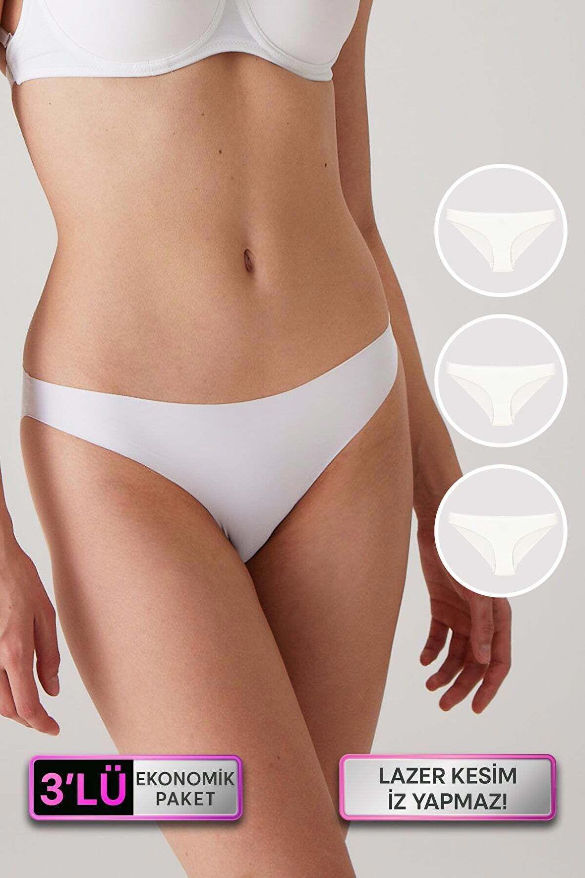 Kadın 3'lü Ekonomik Paket Siyah 2835 Iz Belli Etmeyen Külot (AĞ KISMI PAMUKLU)