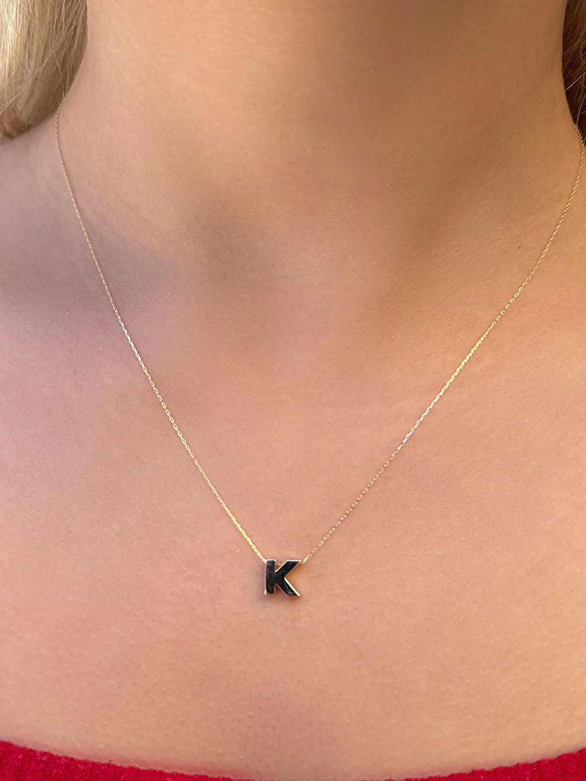 14 Ayar Altın 3 Boyutlu K Harfli Kolye