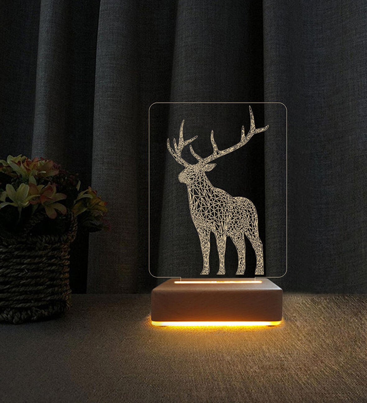 3D Geyik Tasarımlı Lamba  3d Led Masa Lambası Doğum Günü  Hediyesi Lamba