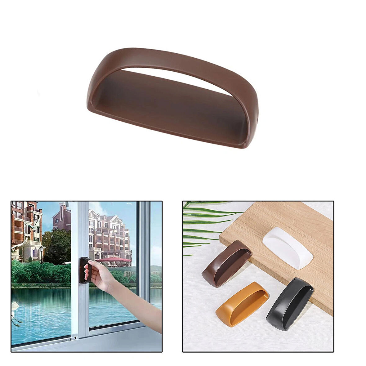 Microcase Plastik Yapışkanlı Sürgülü Pencere Çekmece Kapı Kolu Tutacağı - Koyu Kahverengi AL4834 1 Adet