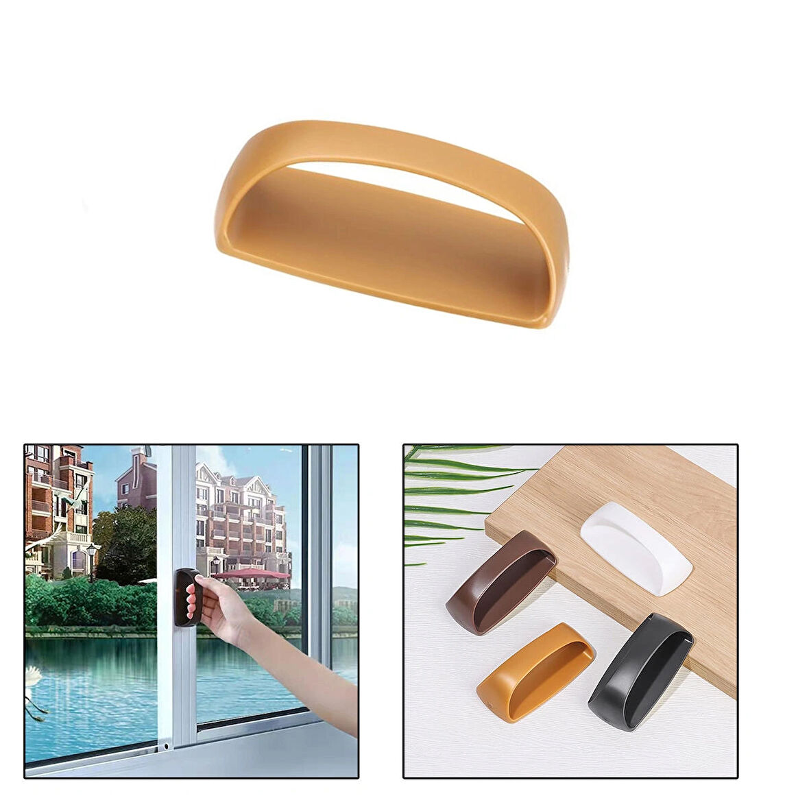 Microcase Plastik Yapışkanlı Sürgülü Pencere Çekmece Kapı Kolu Tutacağı - AÇIK KAHVERENGİ AL4834 1 Adet