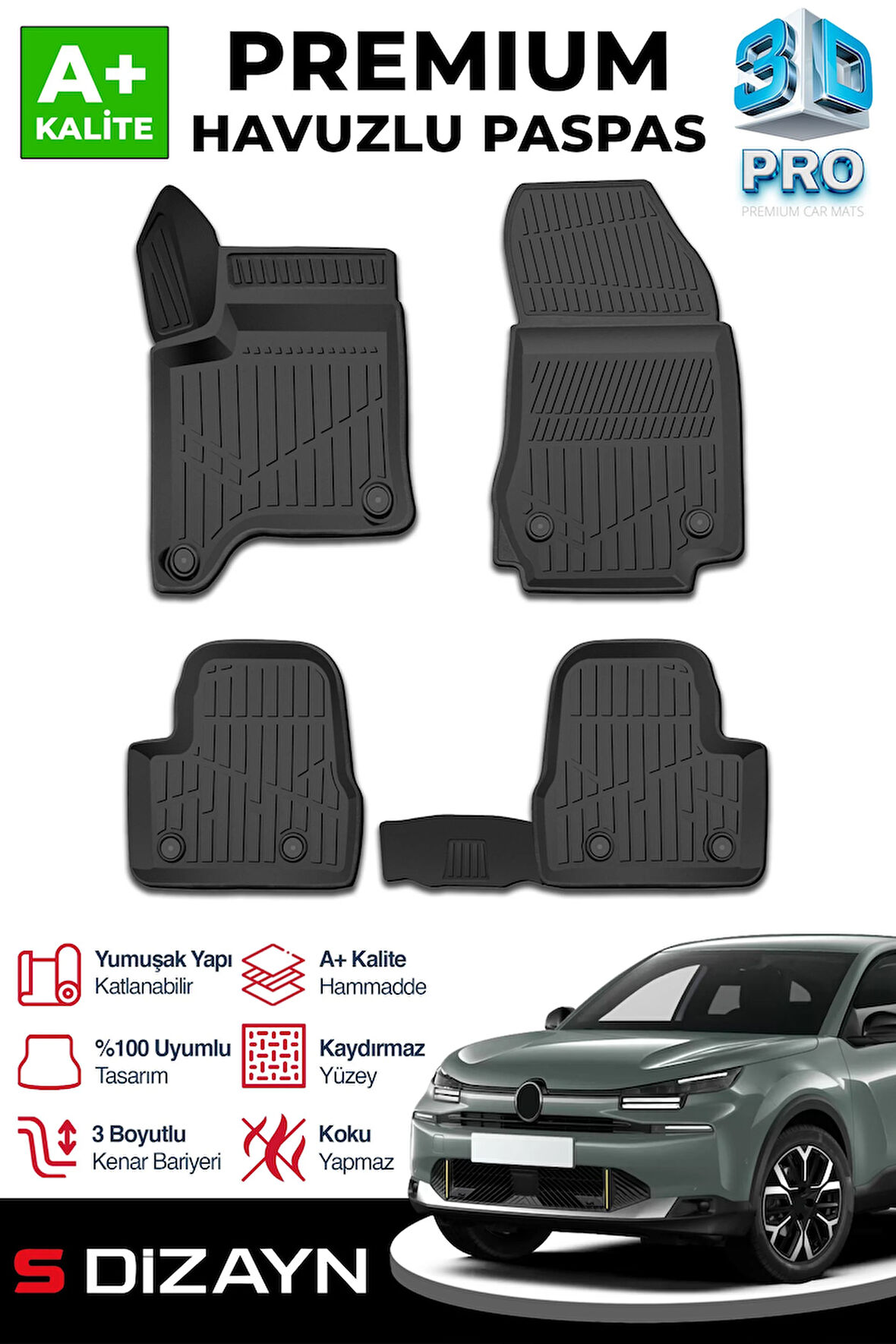 S-Dizayn Citroen C4 Hybrid 3D Pro Havuzlu Paspas 2025 Üzeri A+ Kalite