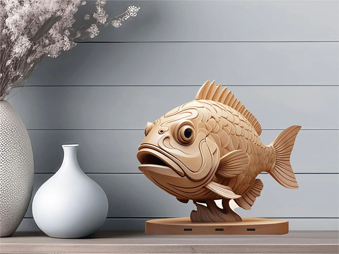 3D Ayaklı Ahşap Heykel Fotoğraf Baskı V2