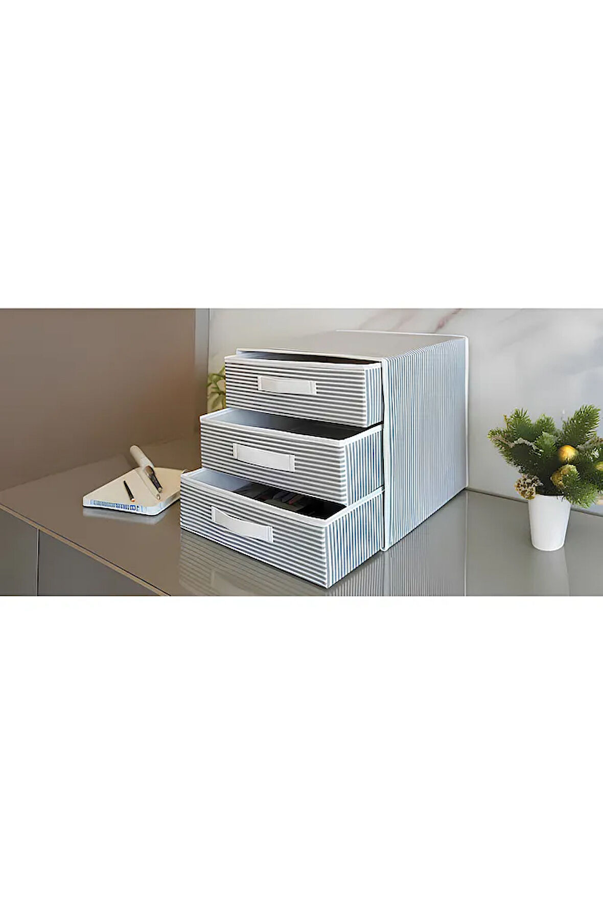 (2 ADET) ALAS 3 Gözlü/Bölmeli Çekmece Yeni Sezon Nano Teknoloji Kumaş 32*32*32cm