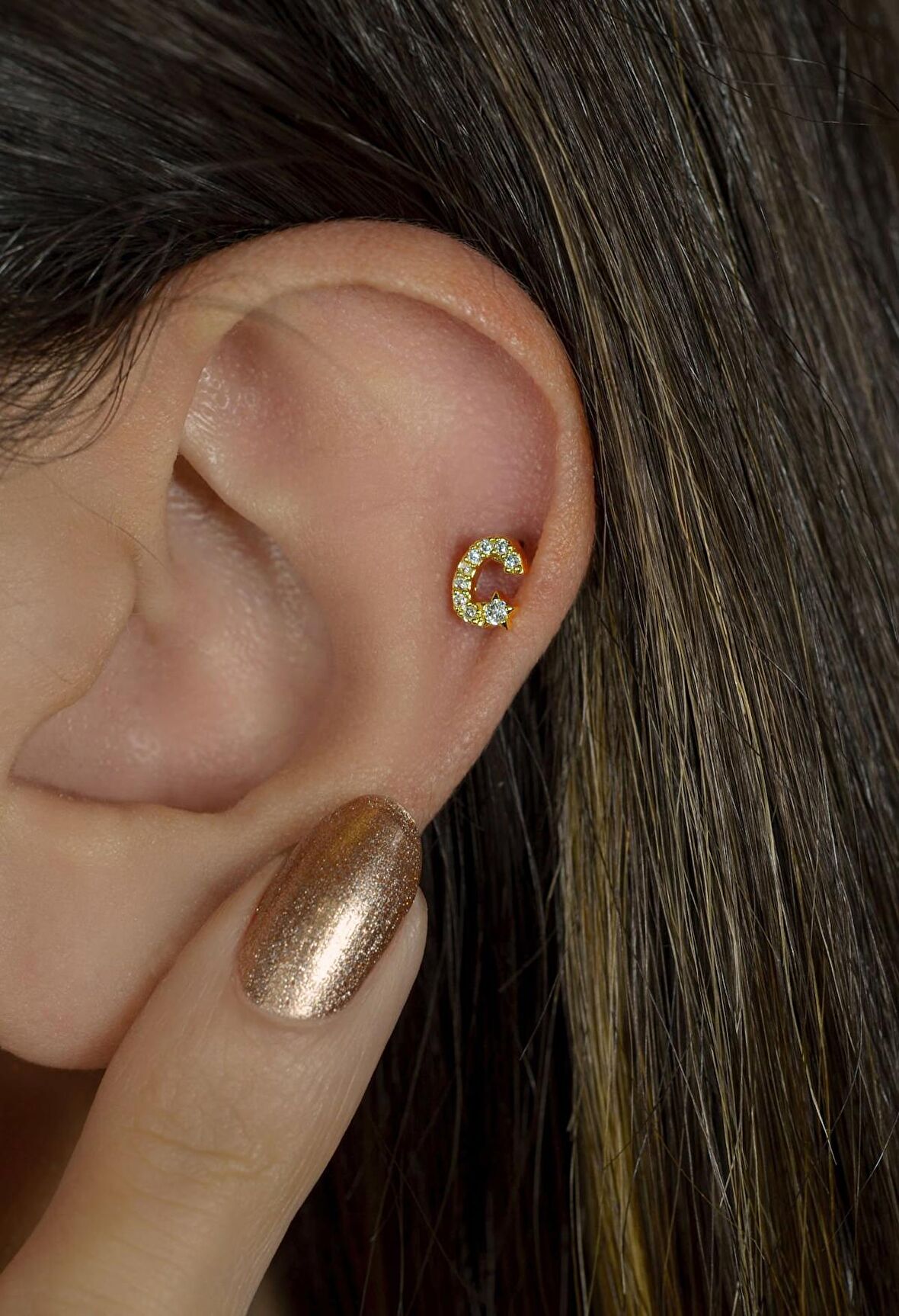 C Harfi Piercing Helix Kıkırdak Lob Tragus