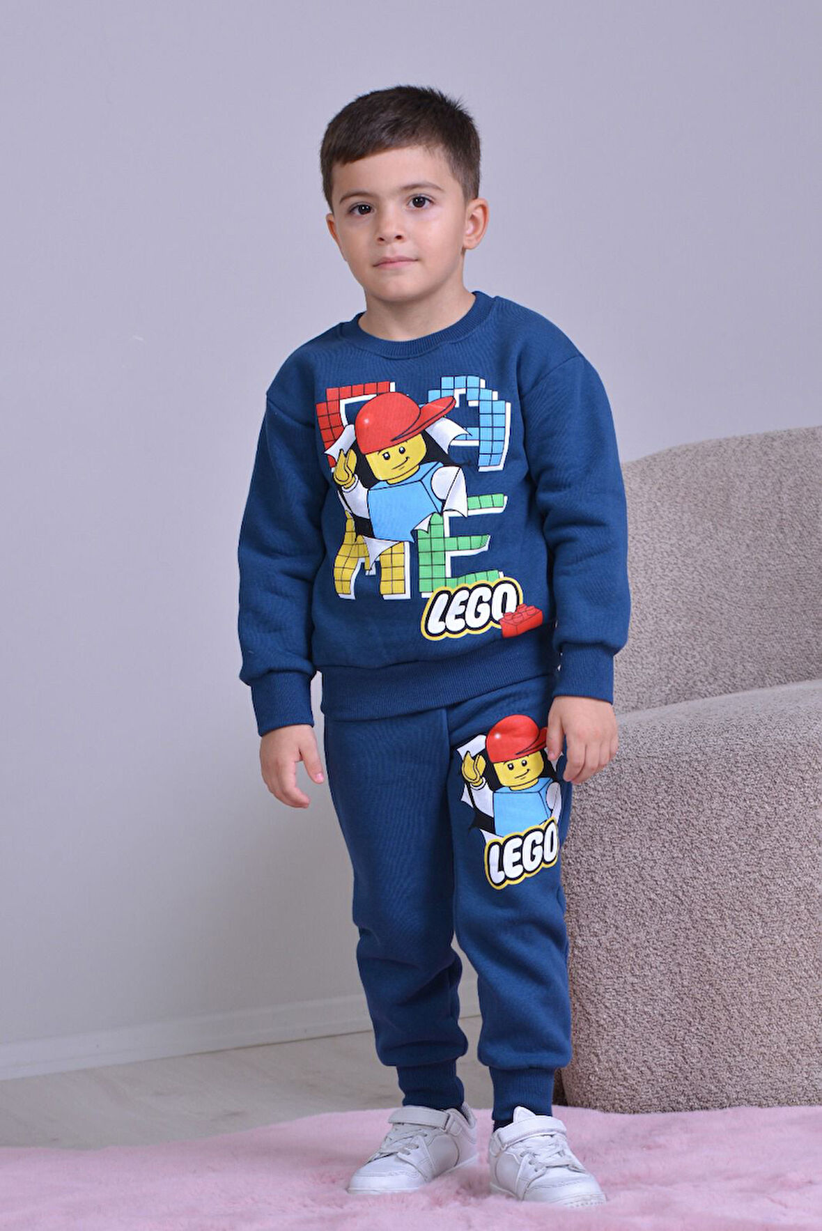 PJK3İ Leegoo Desenli 3 İp Şardonlu %100 Pamuk Erkek Çocuk Eşofman Takımı 3-10 Yaş 8261