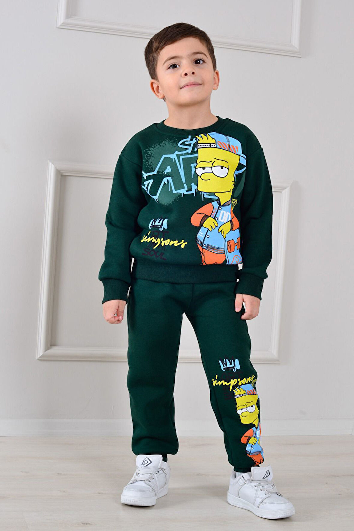 PJK3İ Simpson Desenli 3 İp Şardonlu %100 Pamuk Erkek Çocuk Eşofman Takımı 3-10 Yaş 8263