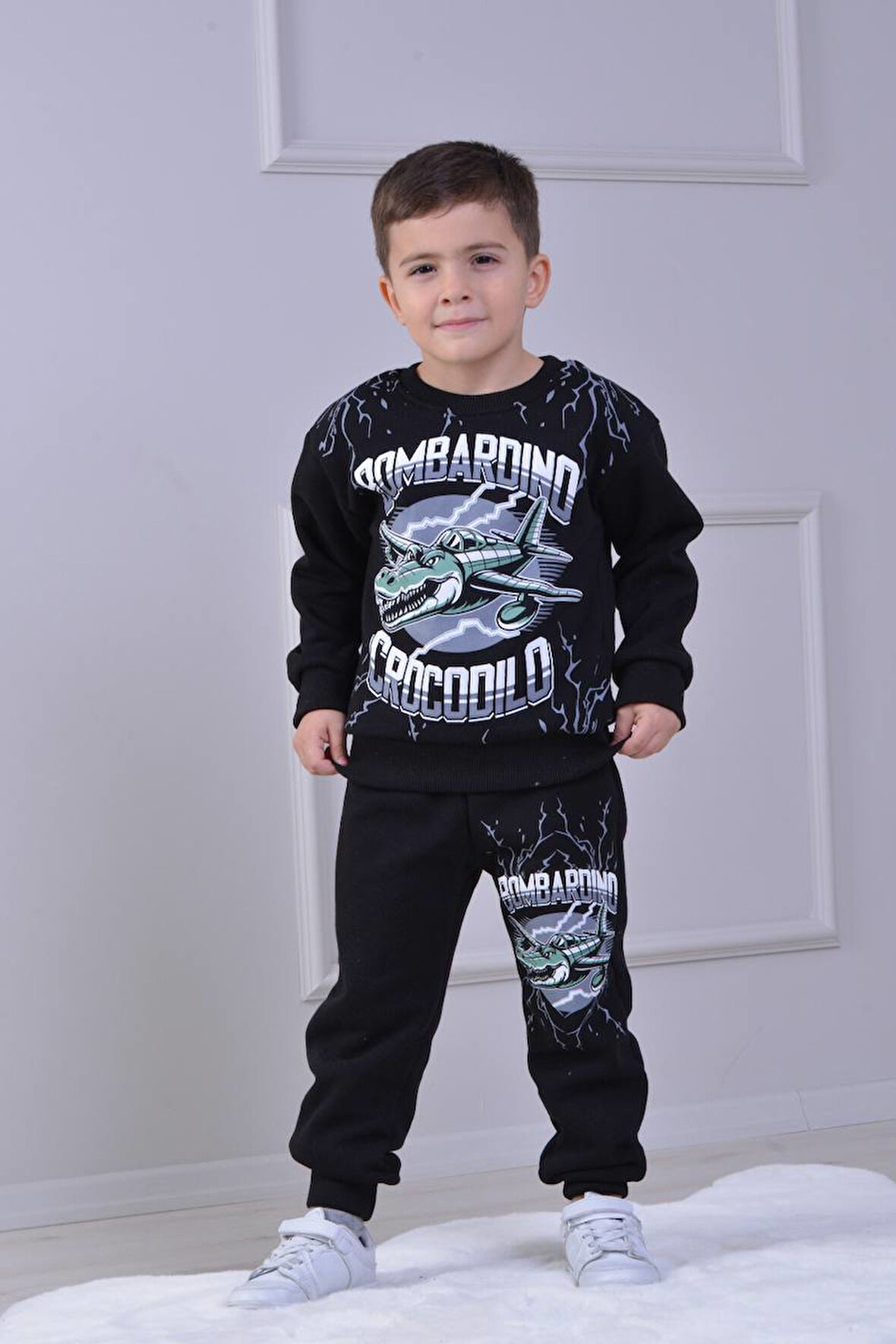 PJK3İ Crocodilo Uçak Desenli 3 İp Şardonlu %100 Pamuk Erkek Çocuk Eşofman Takımı 3-10 Yaş 8268