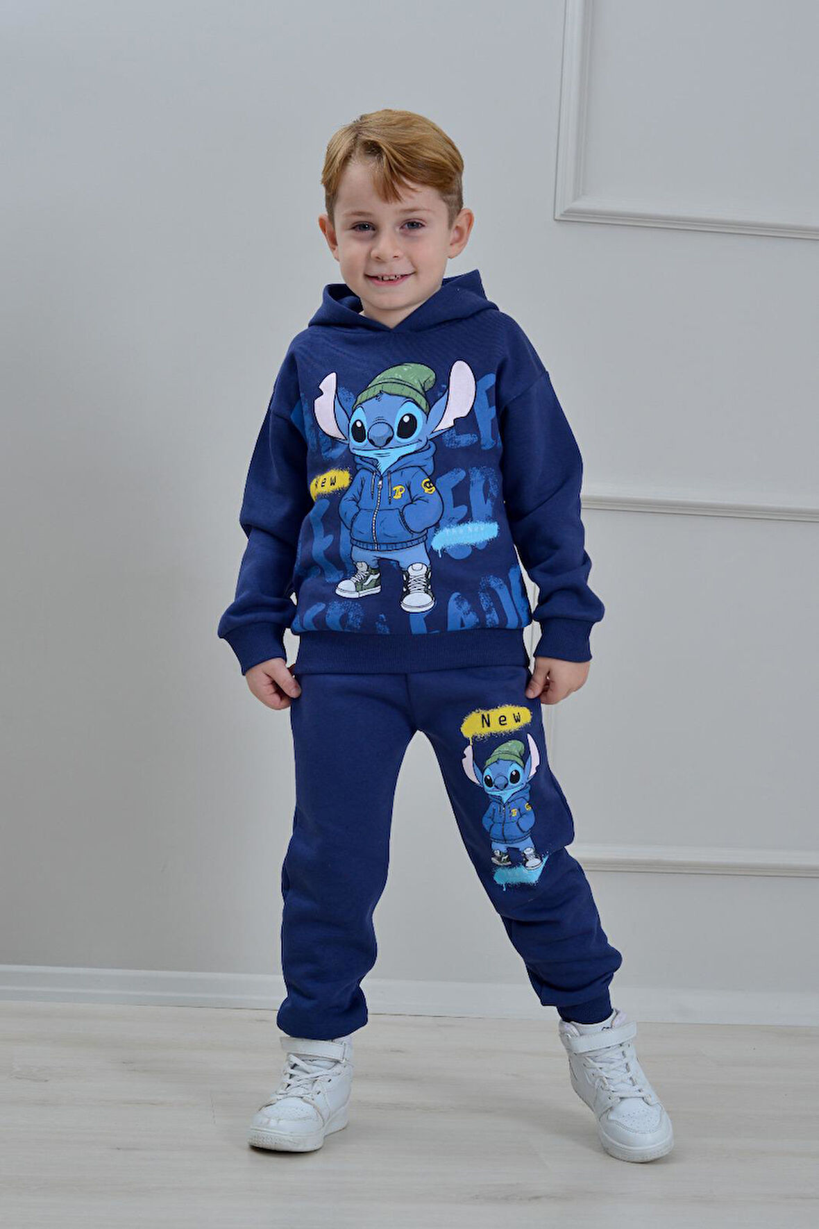 PJK3İ Stittcch Desenli 3 İp Şardonlu %100 Pamuk Erkek Çocuk Eşofman Takımı 3-10 Yaş 8273