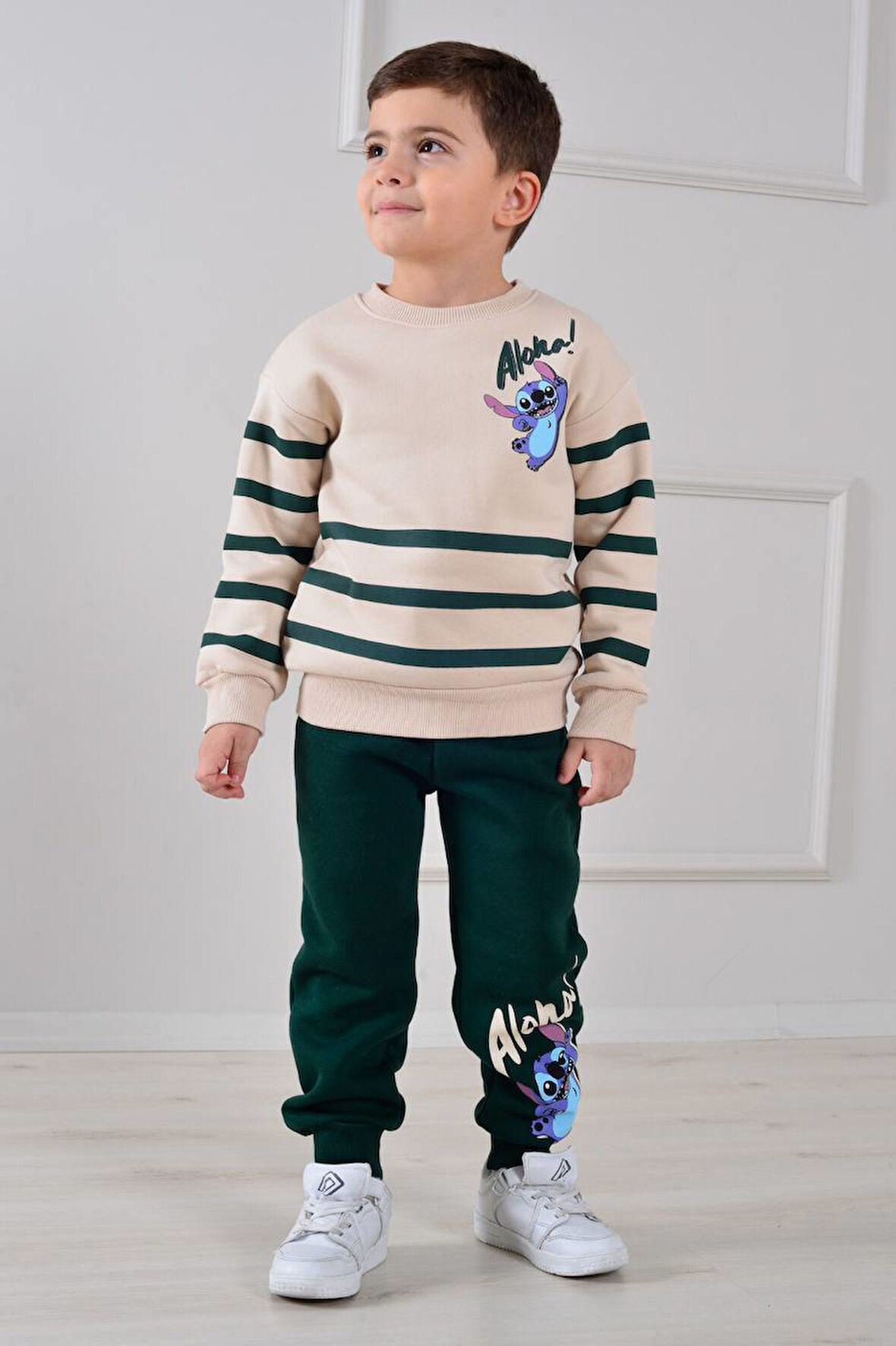 PJK3İ Stittcch Desenli 3 İp Şardonlu %100 Pamuk Erkek Çocuk Eşofman Takımı 3-10 Yaş 8274