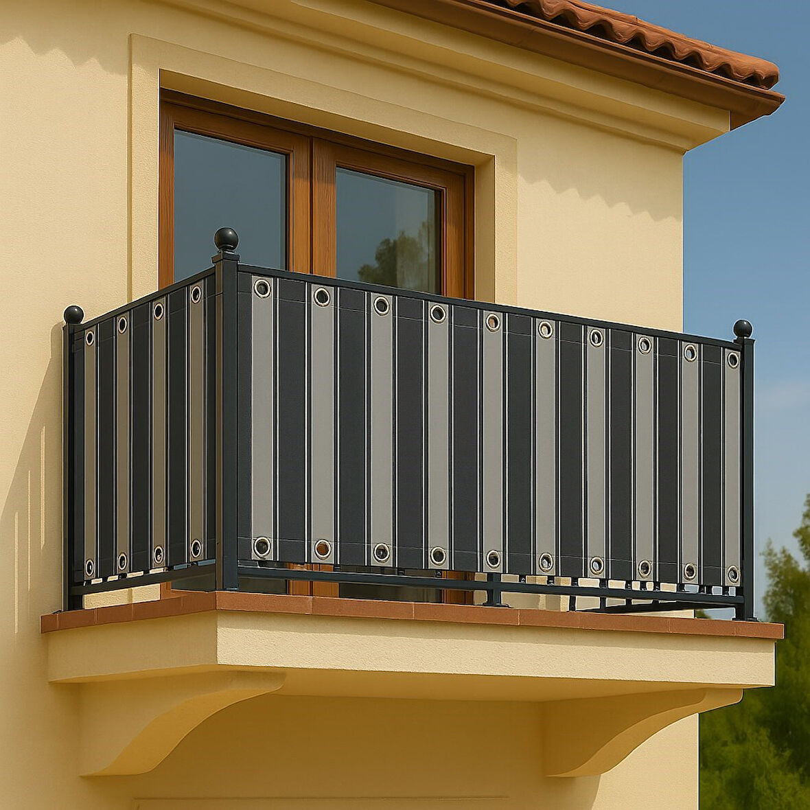 GENCER Home Balkon Perdesi Kuş Gözü Ölçü Seçenekli Koyu Gri-Gri
