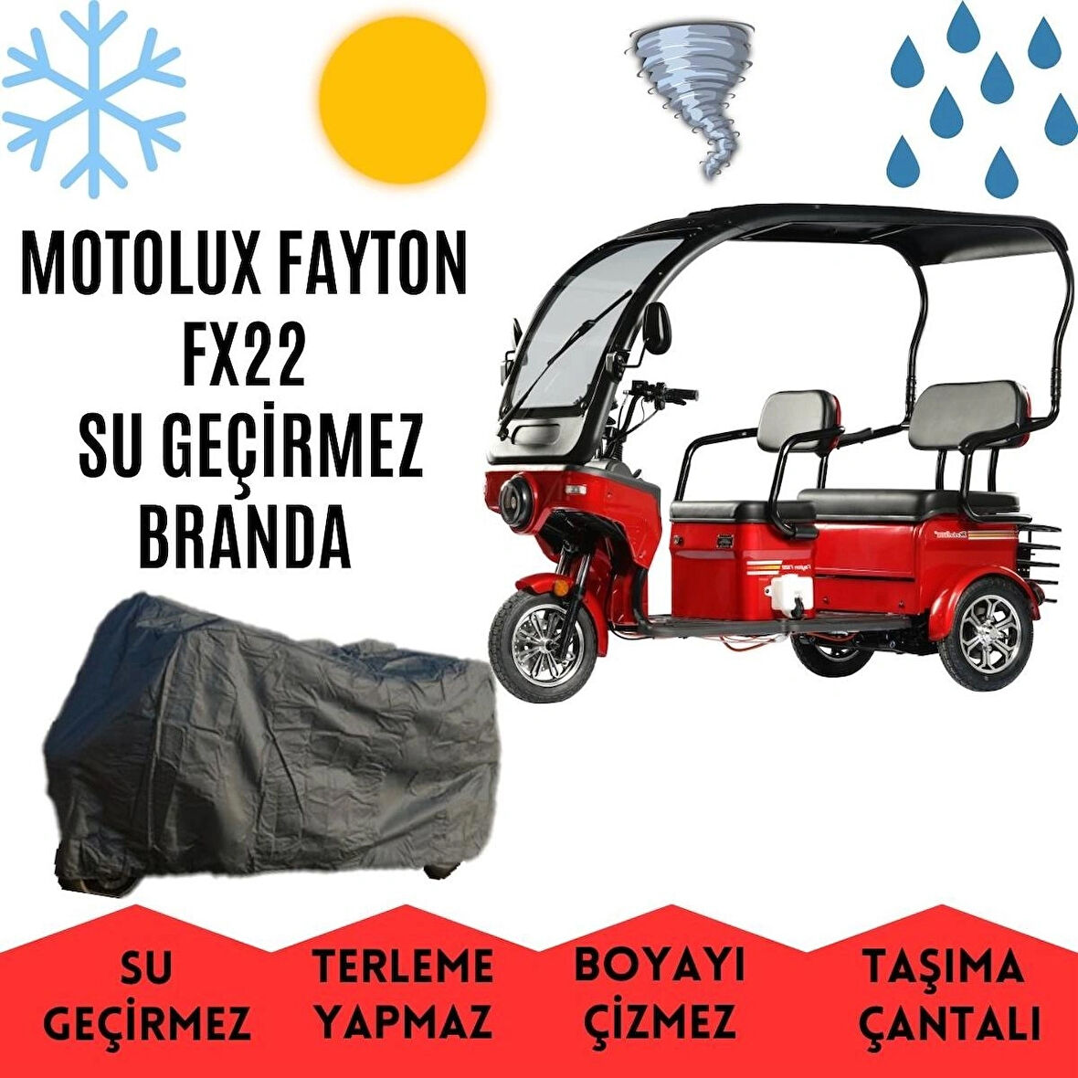 Motolux Fayton FX22 Kabinli 3 Tekerlekli Motor Brandası Su Geçirmez