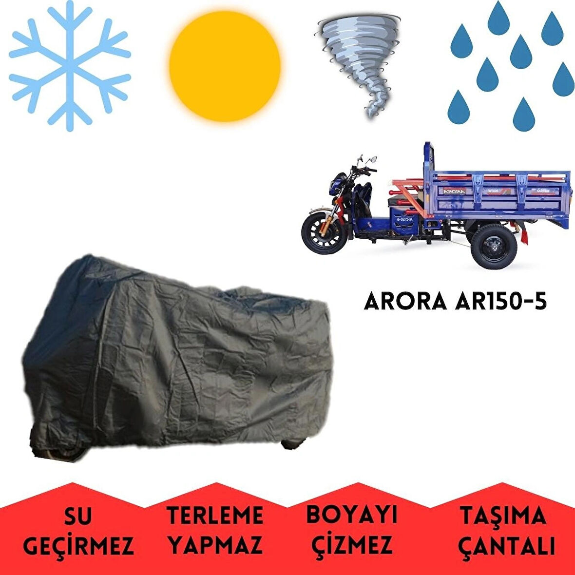 Arora AR150-5 Kargo Kabinsiz Kasalı Motor Brandası Su Geçirmez