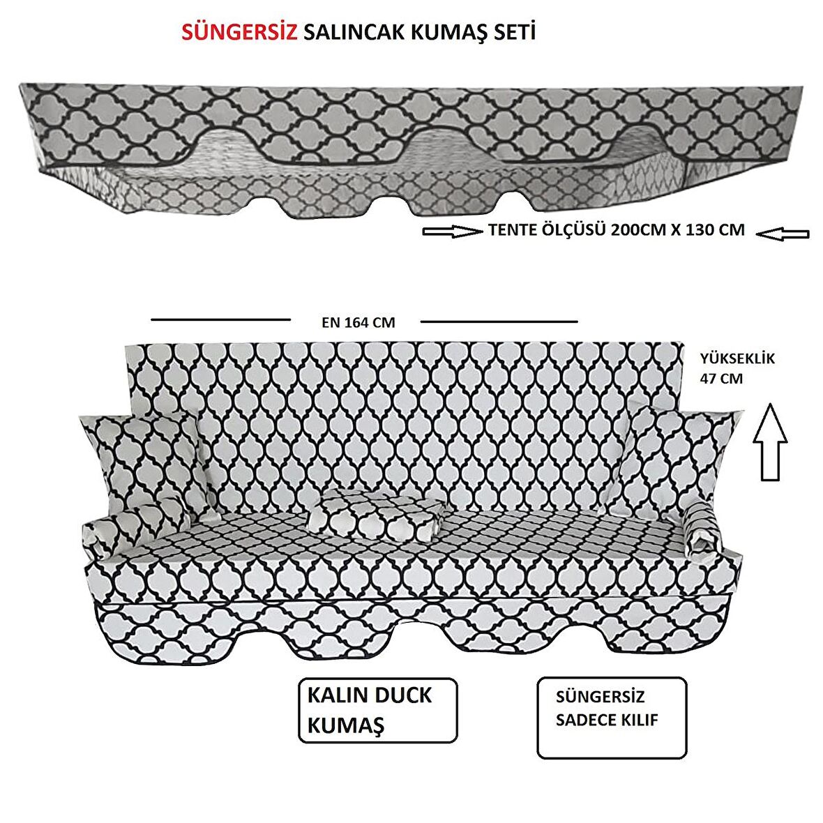 Süngersiz  Tenteli Salıncak Kumaş Seti 3 Kişilik Süngersiz  164x47 cm  Alaçatı Model