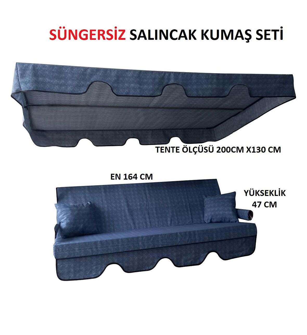 Süngersiz Salıncak Minder Seti Tenteli Salıncak Kumaş Seti 3 Kişilik Süngersiz Mavi