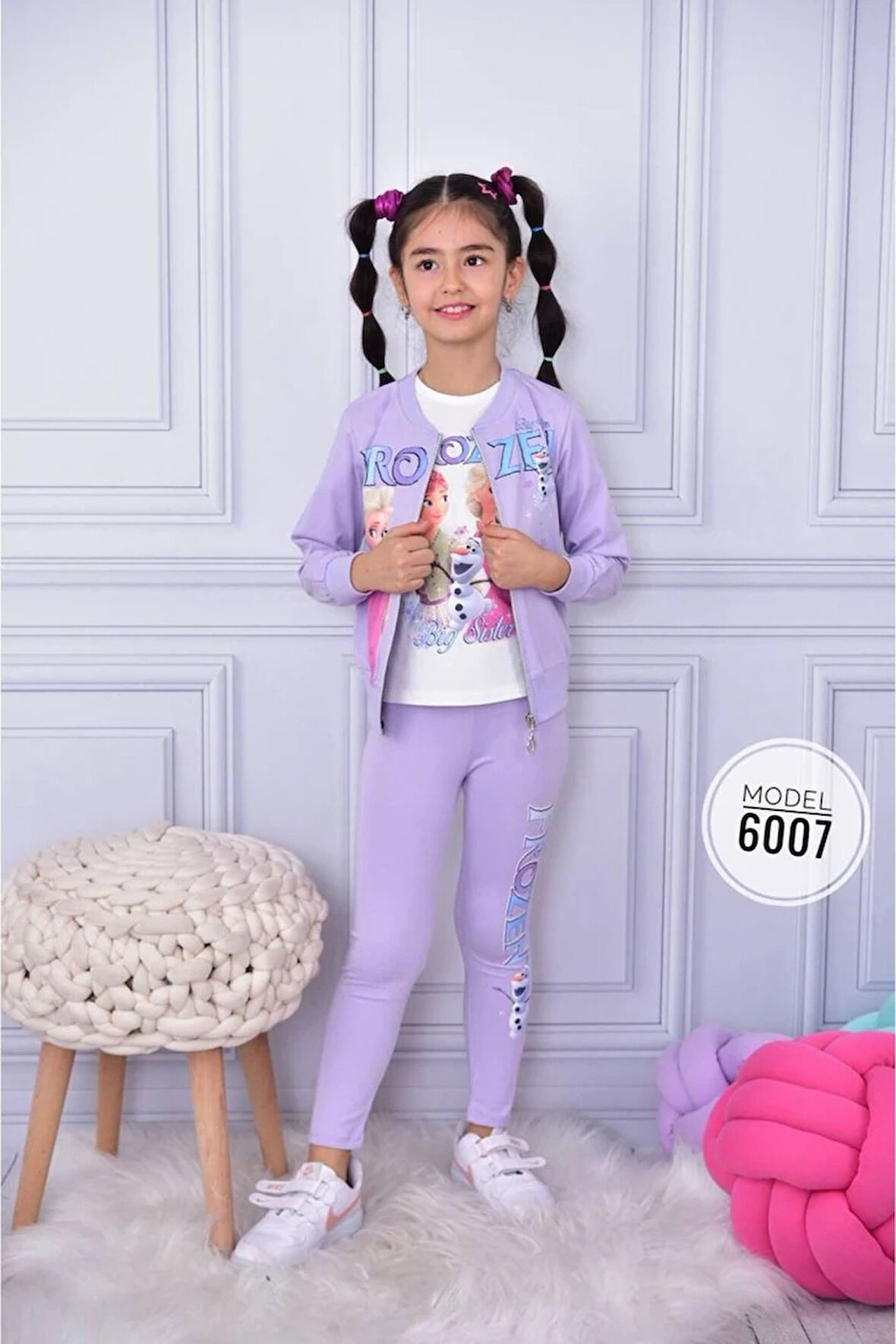 Frozen Taytlı Hırkalı 3lü İçi Kısa Kollu Kız Çocuk Takım Lila 6007