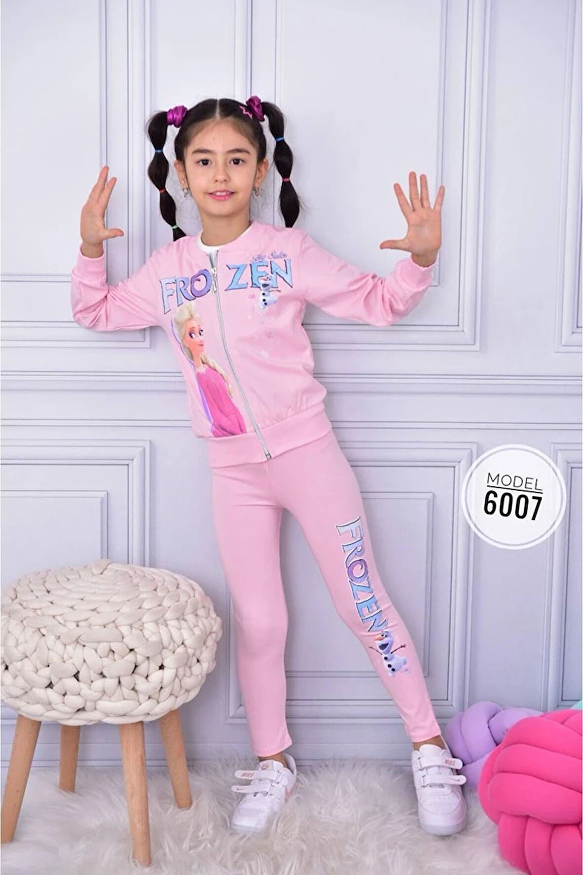 Frozen Taytlı Hırkalı 3lü İçi Kısa Kollu Kız Çocuk Takım Pembe 6007